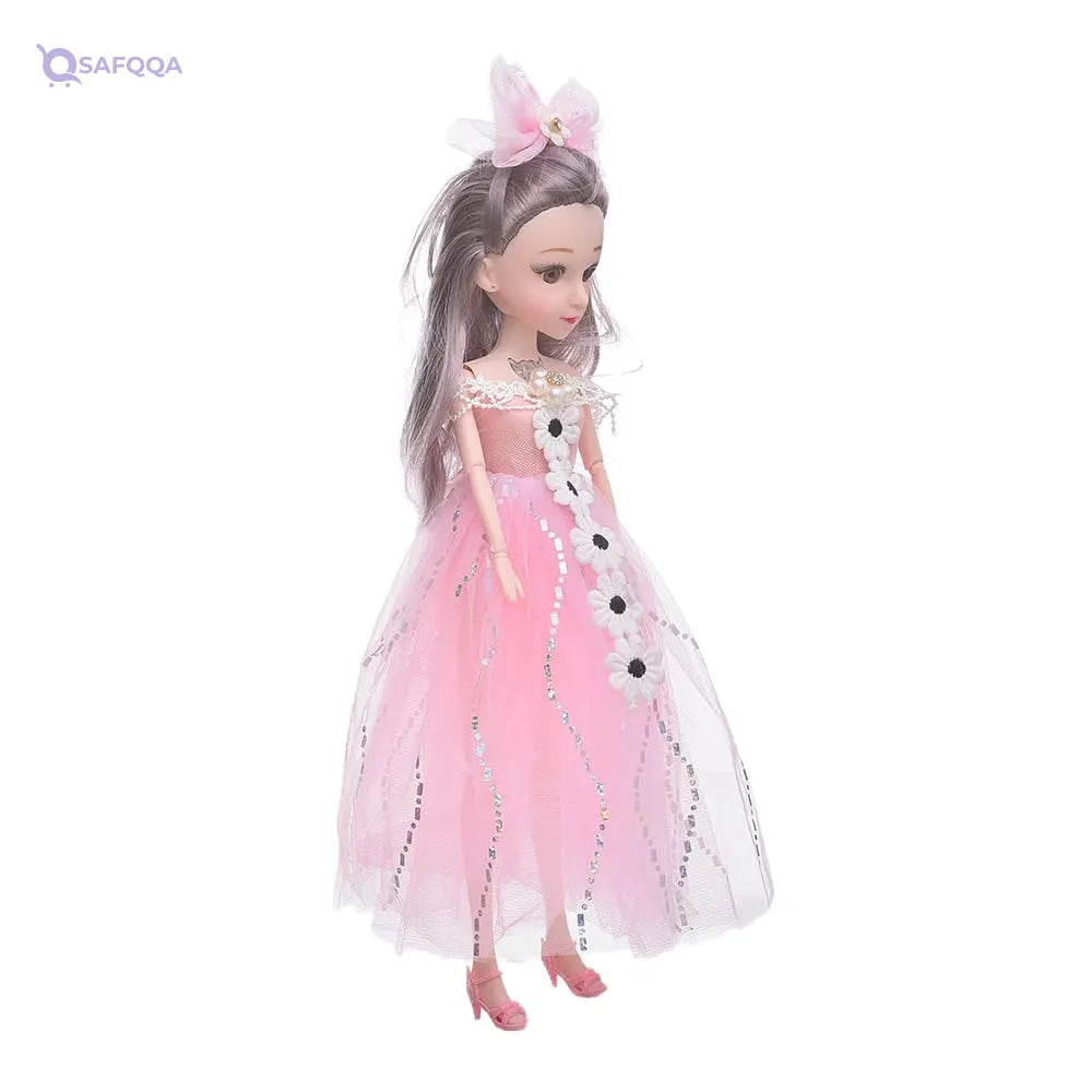 Generic Plastic Pretty Doll Princess Design With Long Hair And Fluffy Pink Dress For Girls - Safqqa