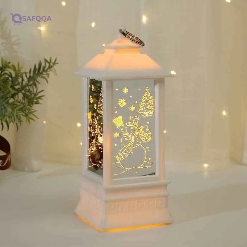 Christmas Lantern Candlestick Lamp – Festive Snowman & Santa Decorative Night Light - Safqqa