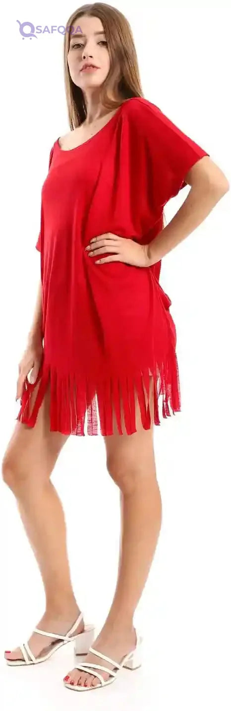 JAMILA Women's Solid Cover-Up with Decorative Fringes - Plum - Safqqa Egypt