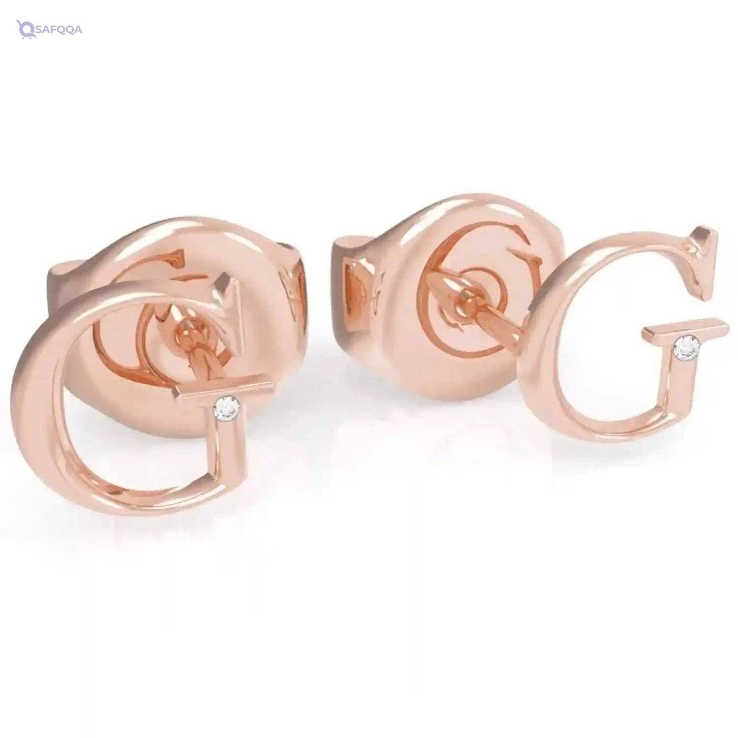 Guess Stainless Steel G Letter Shape Stud Earrings for Women - Rose Gold - Safqqa