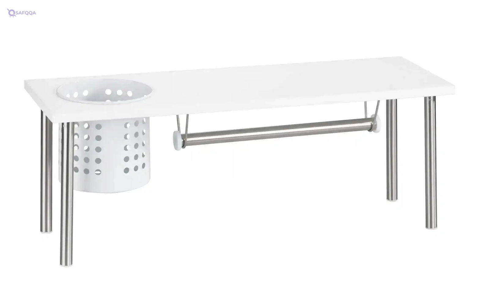 WENKO Blanco Kitchen Shelf with Roll and Utensil Holder, 55x21x18cm - Safqqa