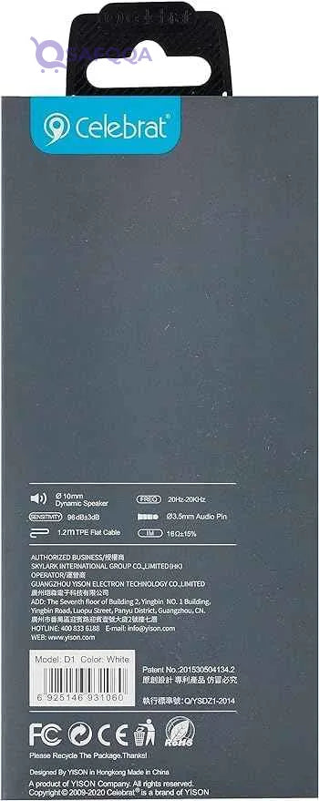 Celebrat D1 Wired Stereo Earphones  Ergonomic Design Set of 2  3.5mm Jack - Safqqa