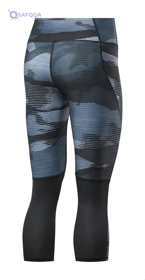 Reebok Patterned High-Waist Front Logo 3/4 Sport Tights for Women - Safqqa