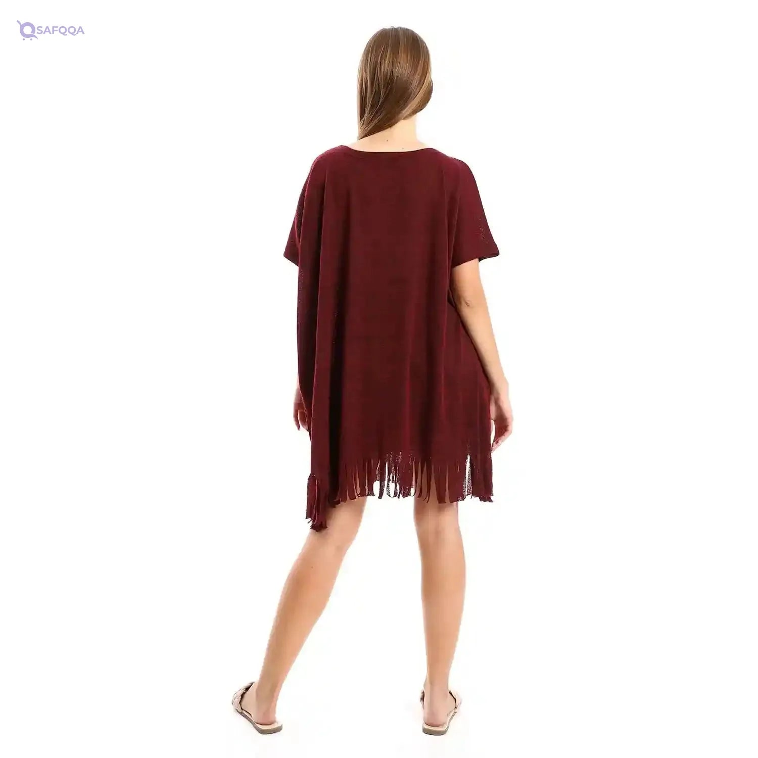 Jamila Women’s Solid Cover-Up with Decorated Fringes – Elegant Lightweight Outerwear - Safqqa