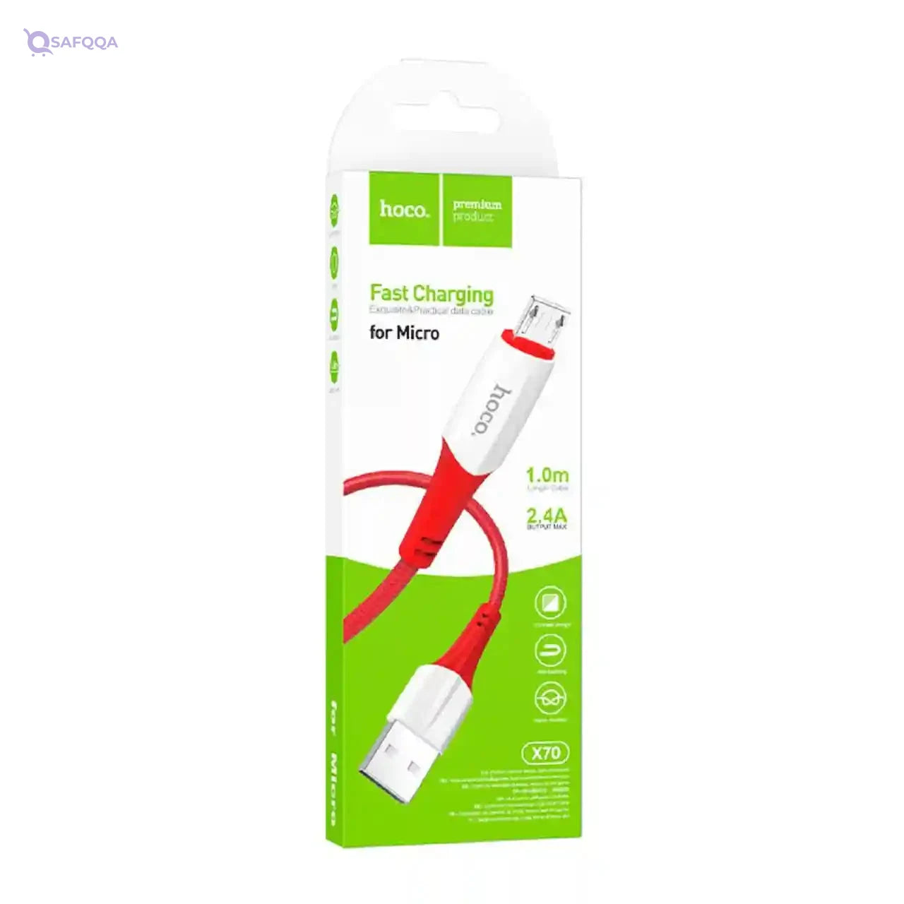 Hoco x70 - ferry charging and data transmittion cable (2.4a -1m), usb-a to micro-usb plug compatible with samsung huawei xiaomi oppo - red - Safqqa