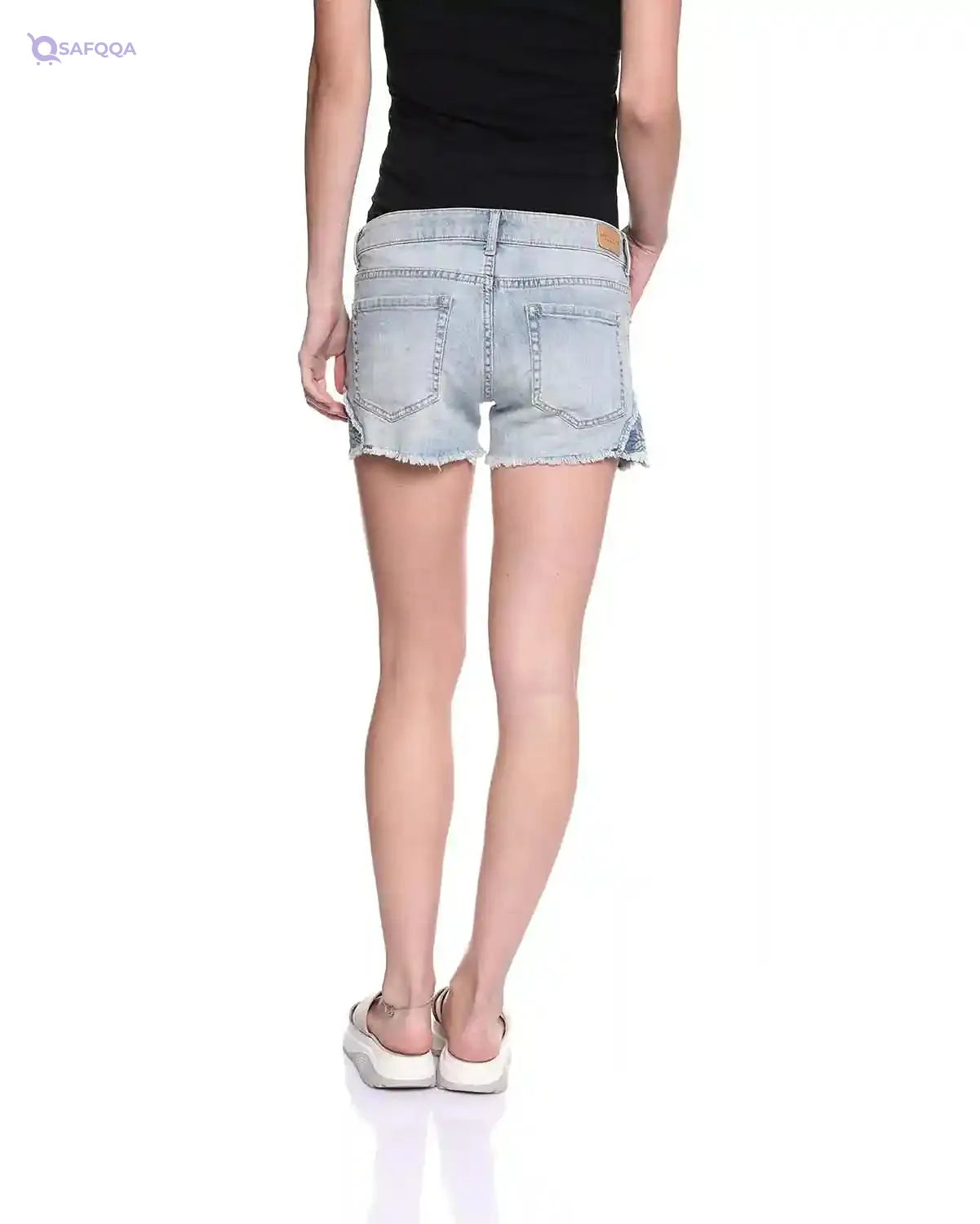Aeropostale Side-Floral Pattern Frayed-Hem Light-Wash Denim Shorts for Women - Blue - Safqqa Egypt