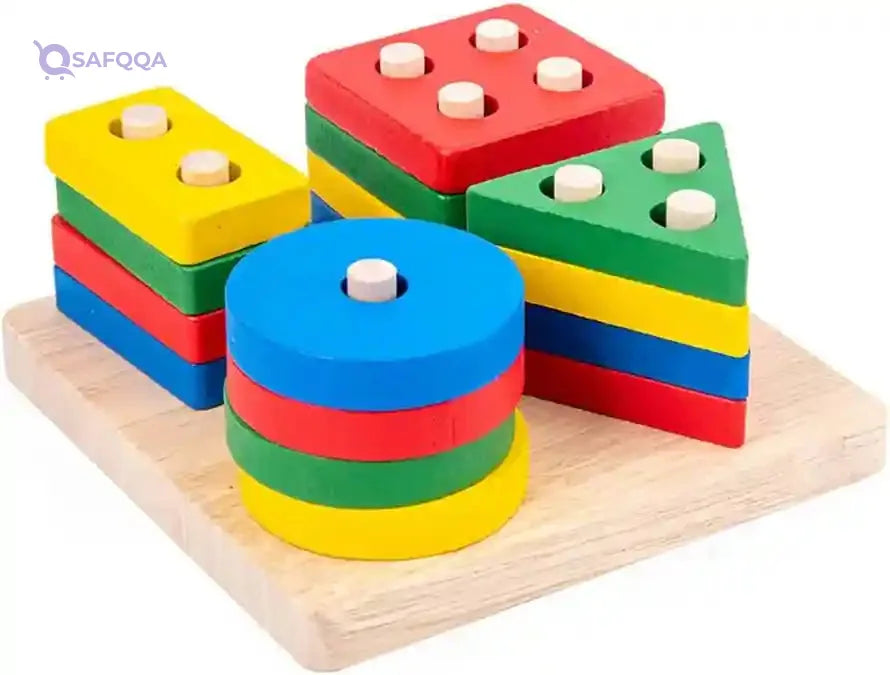 YelaJoy Wooden Stacking Montessori Toys, Toddler Puzzle Colorful Shape Sorter Stacker, Baby Wooden Toys for Early Development & Fine Motor Skills, Toddler Puzzles (Standard Geometric Shapes) - Safqqa Egypt