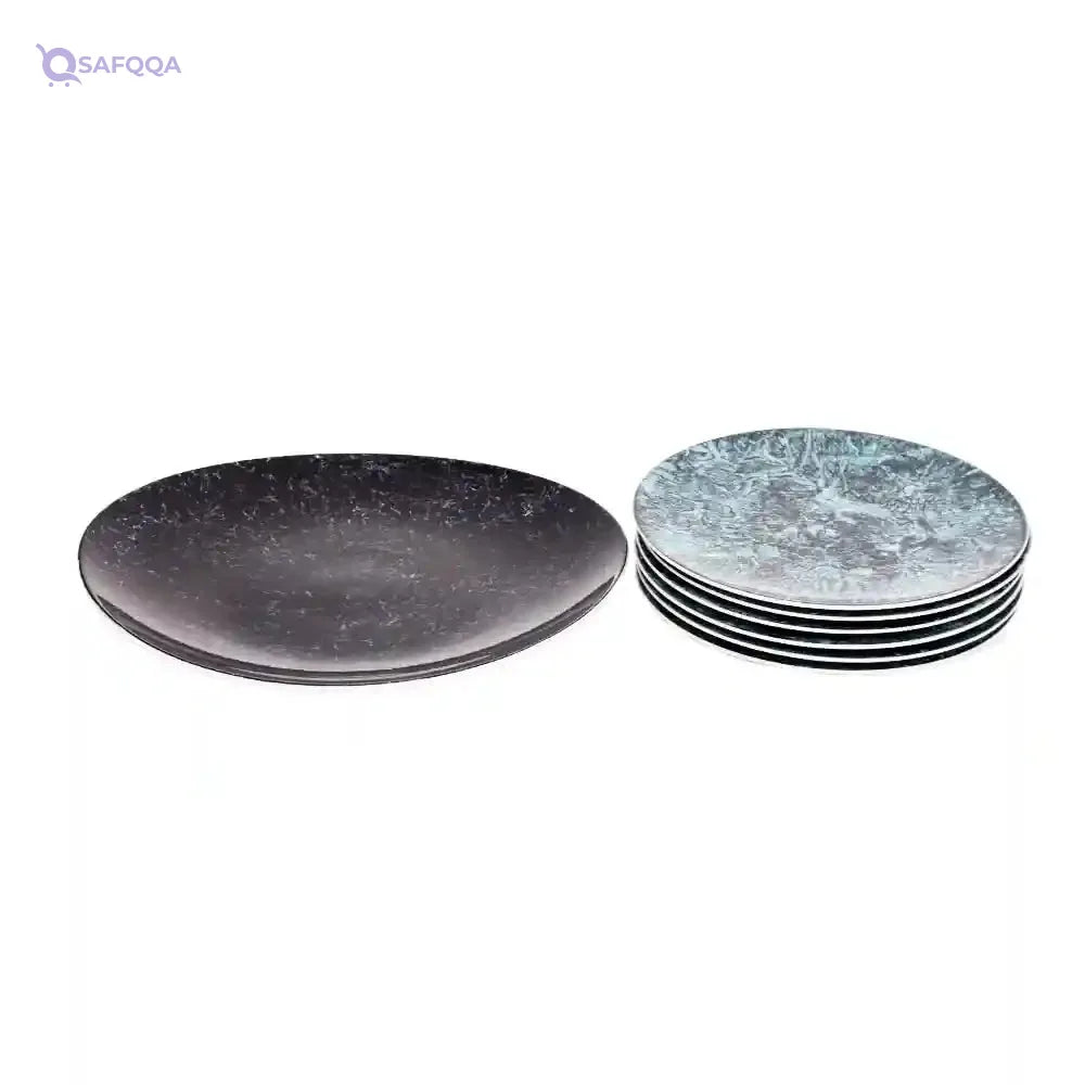 7-Piece Dessert Set – Porcelain, Marble Black Turquoise - Safqqa