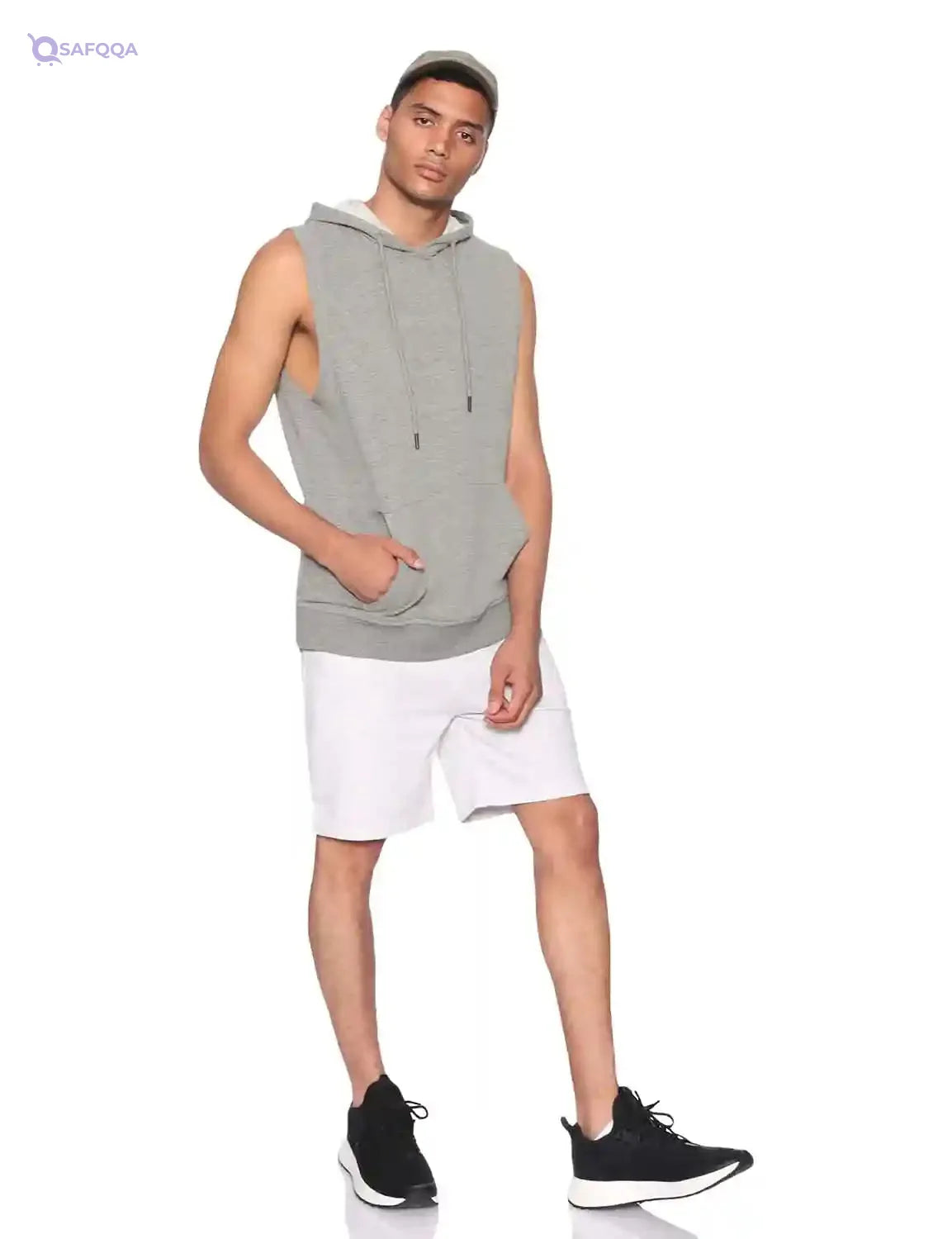 34 by Amr Diab Cotton Kangaroo-Pocket Sleeveless Hoodie for Men - Safqqa Egypt