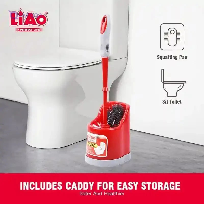 LiAo D130008 Heavy Duty Toilet Brush & Caddy Set – 40cm - Safqqa