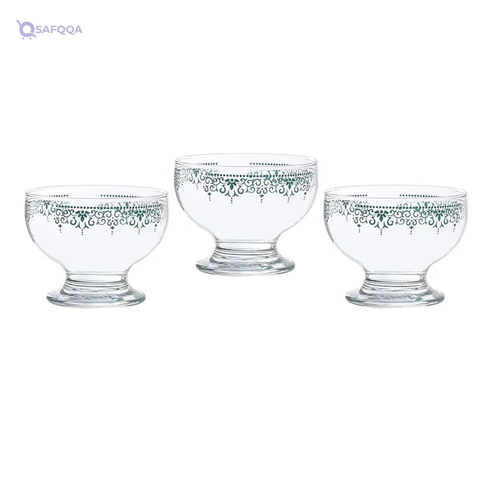Dimlaj Glass Ice Cream Bowl Set , 3 pieces - Safqqa