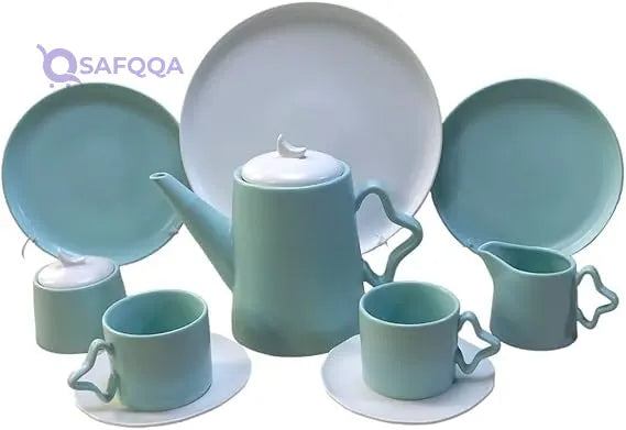 Mazaj Porcelain Tea Set 24 Pcs Magic (Composition: 1 Showplate / 6 Dessert Plates / 6 Tea Cups / 6 Tea Saucers / 1 Tea Pot Lid / 1 Sugar Pot Lid / 1 Creamer)-Open Box - Safqqa