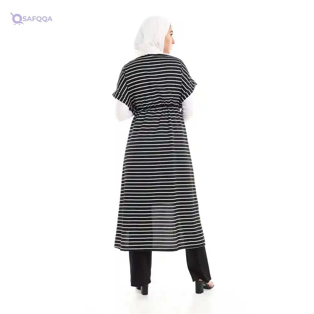 Jamila  Dress For Women Plus Size Long Short Sleeves Striped Designed to flatter fuller figures comfortably. - Safqqa