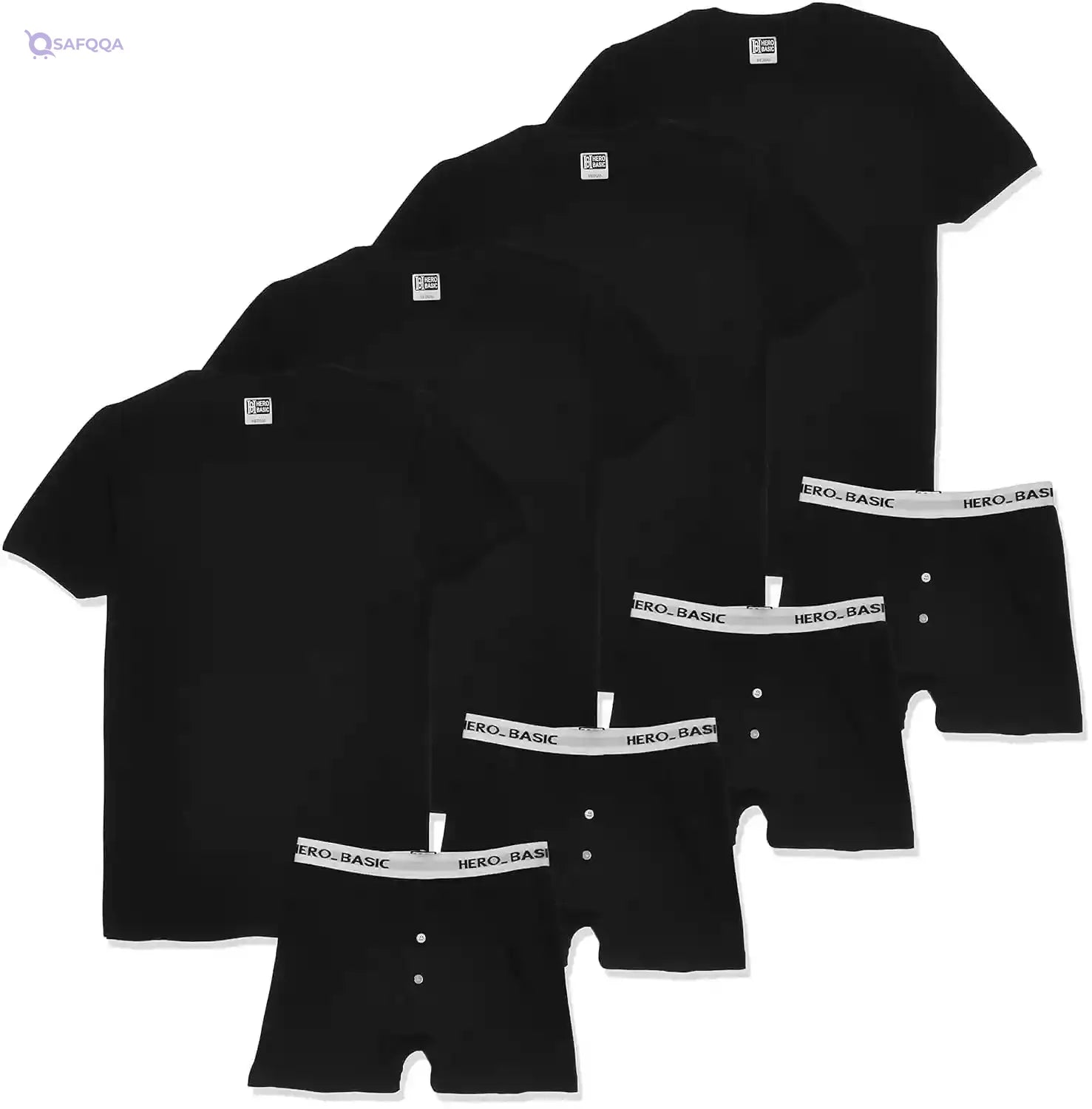 Hero Basic mens Set Of 4 - Round Neck t-Shirts + Free Boxer Underwear (pack of 5) - Safqqa