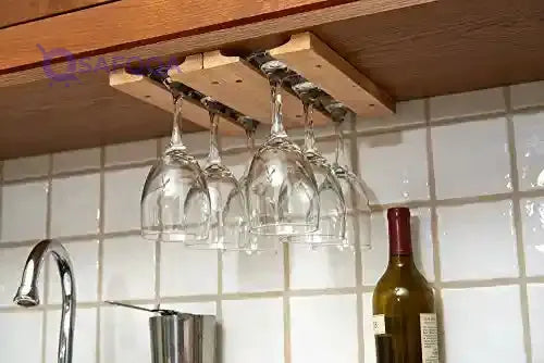 Fox Run Under-Cabinet Mounted Wooden Wine Glass Rack, Compact Design, Brown - Safqqa Egypt