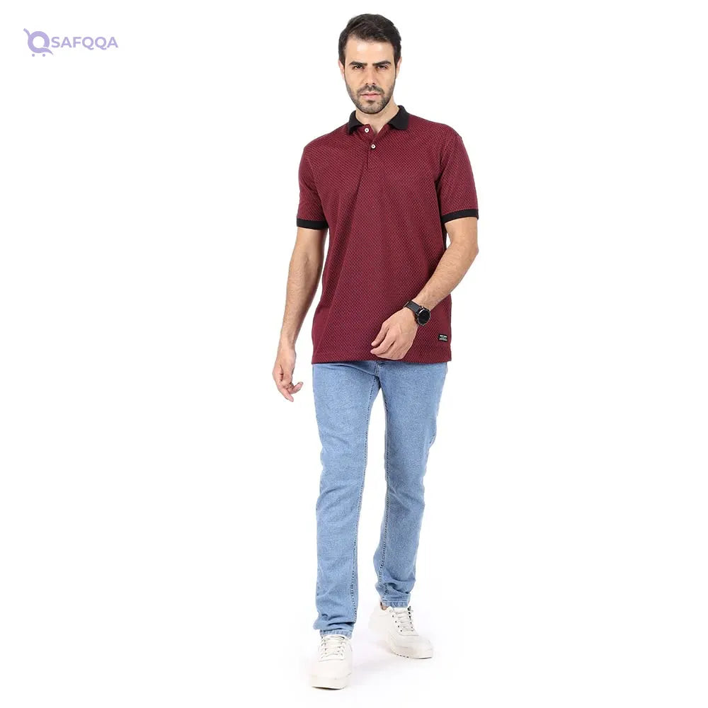 FIRE WOOD Full Print Zig zag Basic Polo For Men,,Soft, breathable fabric for all-day comfort. - Safqqa