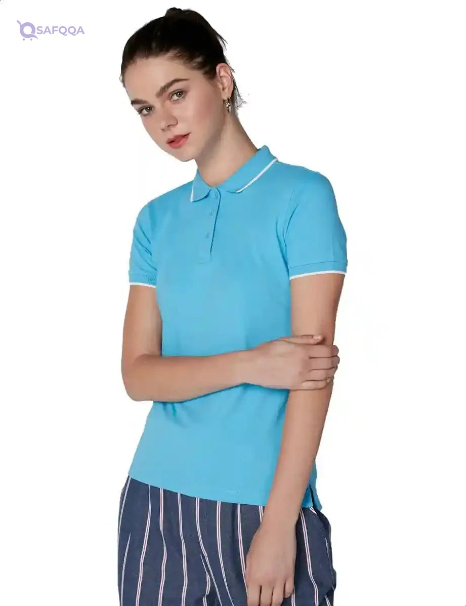 Splash Basic Contrast Trim Short Sleeves Polo Shirt for women - Safqqa Egypt