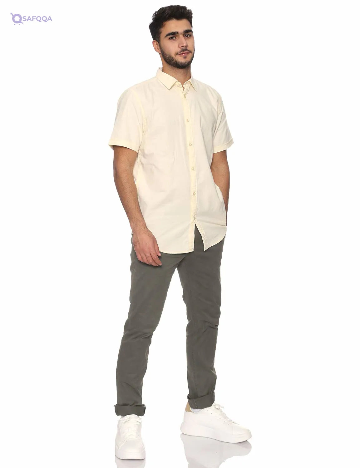 Splash Cotton Short-Sleeves Slim-Fit Shirt for Men - Safqqa
