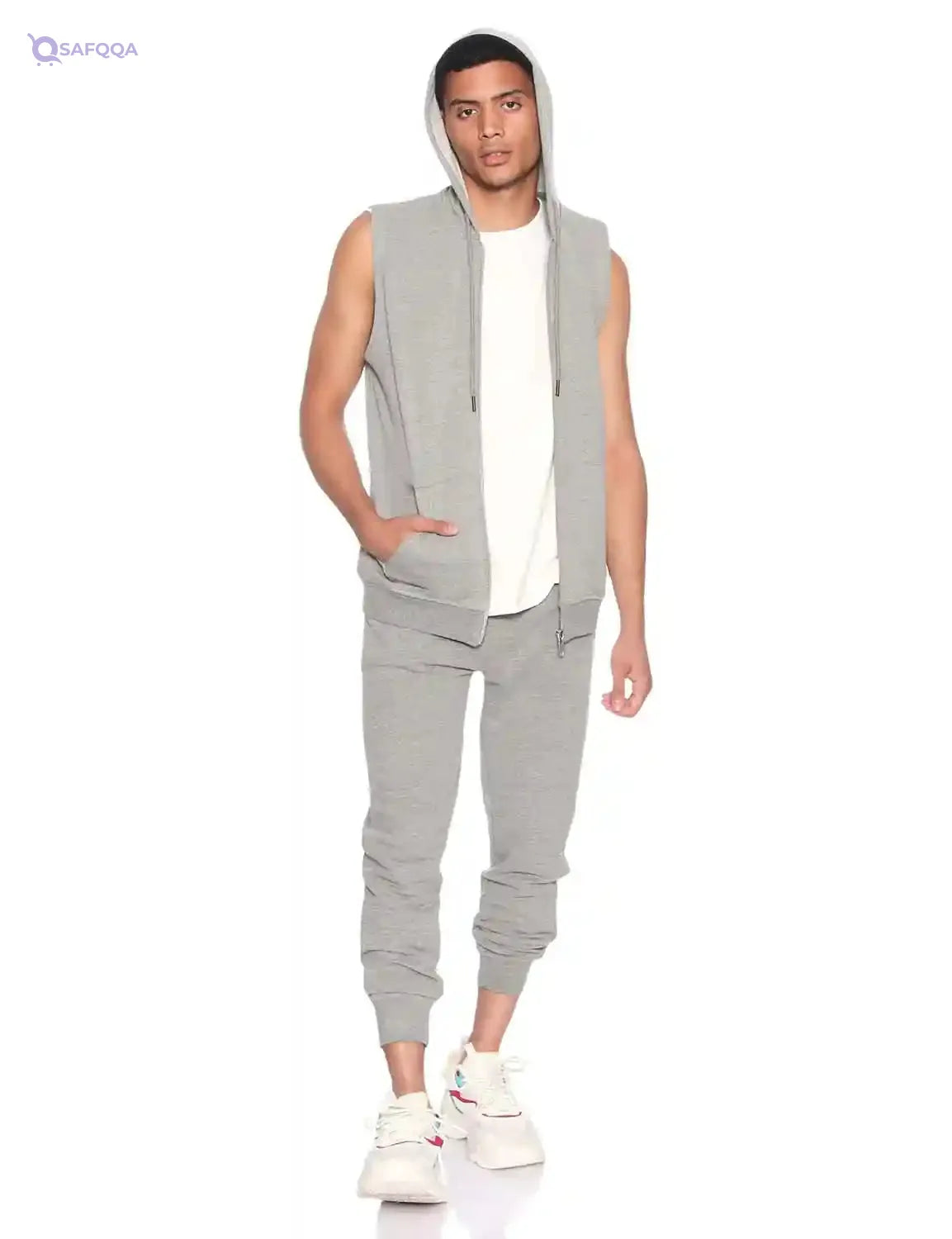 34 by Amr Diab Cotton Side-Pocket Sleeveless Zip-up Hoodie for Men - Safqqa Egypt