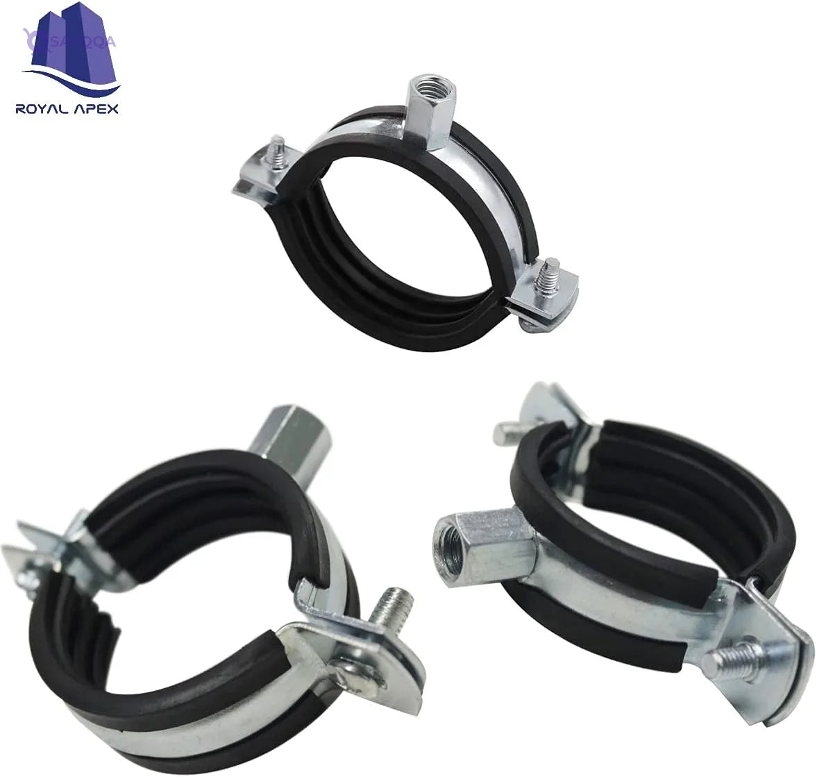 Royal Apex Heavy-Duty Adjustable Pipe Clamp – Galvanized Iron with Rubber Lining - Safqqa