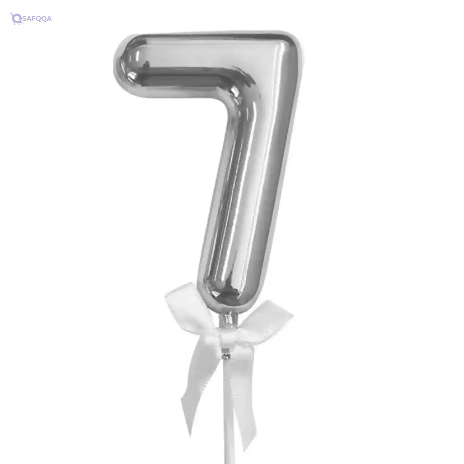 Plastic Shiny Cake Topper Designed With Number Seven Shaped And Long Stick Perfect Design Specially Made For Birthday Cake Decoration - Silver - Safqqa