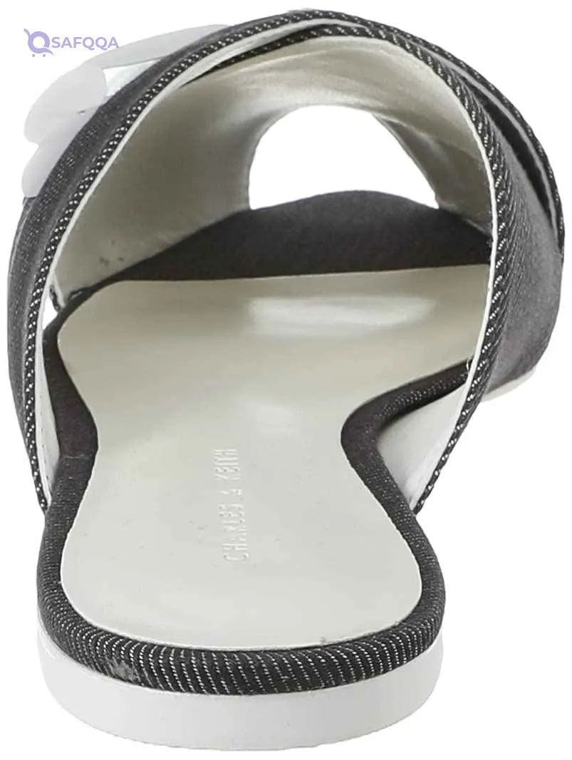 CHARLES & KEITH Fabric Sequin Embellished Peep Toe Plaid Flat Mules for Women - Safqqa Egypt