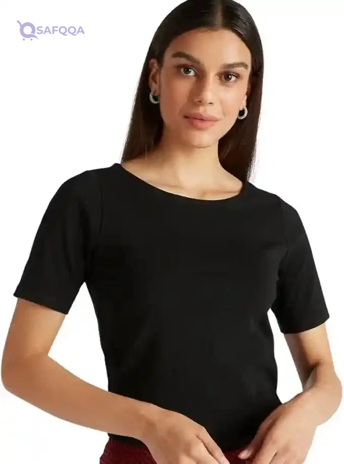 Splash Women’s Basic T-Shirt- Black - Safqqa Egypt