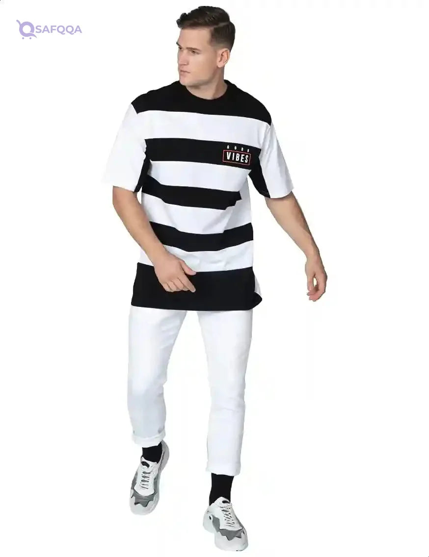 Splash Cotton Striped Regular-Fit T-shirt for Men - Safqqa Egypt