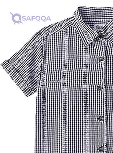 Giggles Button-Down Short Sleeves Plaid Cotton Shirt Dress for Girls - Safqqa Egypt