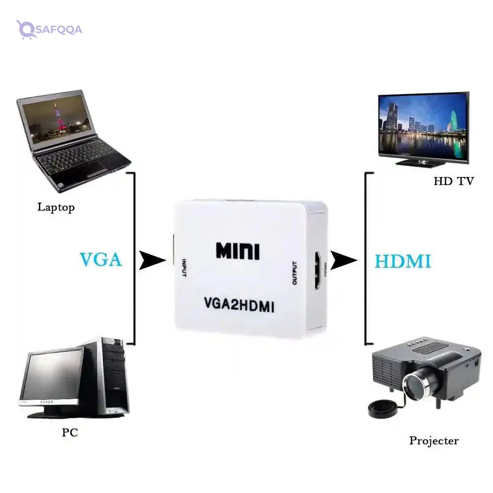 VGA to HDMI Adapter with Audio – Full HD 1080P Support - Safqqa