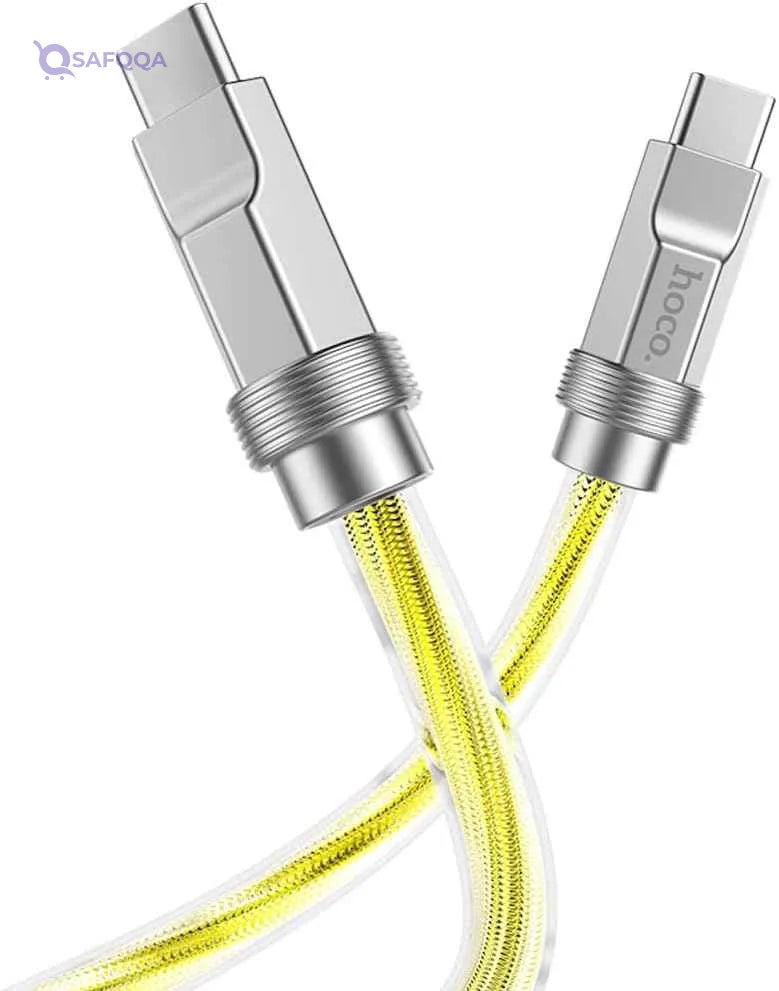 Hoco U113 - Solid 100W Silicone Fast Charging And Data Transmittion Cable (100W - 3A - 1M), USB-C To USB-C Plug, Compatible With Samsung Huawei Xiaomi Oppo - Gold - Safqqa