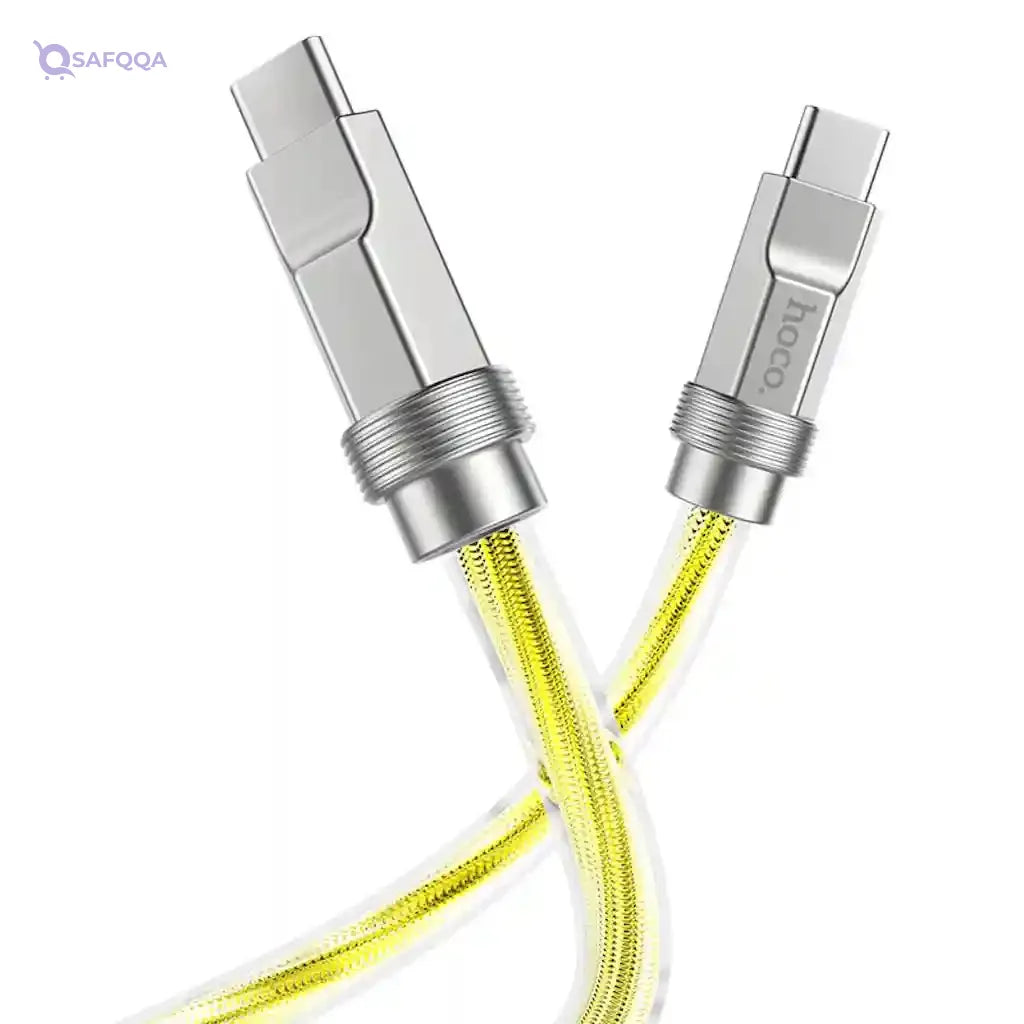 Hoco U113 - Solid 100W Silicone Fast Charging And Data Transmittion Cable (100W - 3A - 1M), USB-C To USB-C Plug, Compatible With Samsung Huawei Xiaomi Oppo - Gold - Safqqa