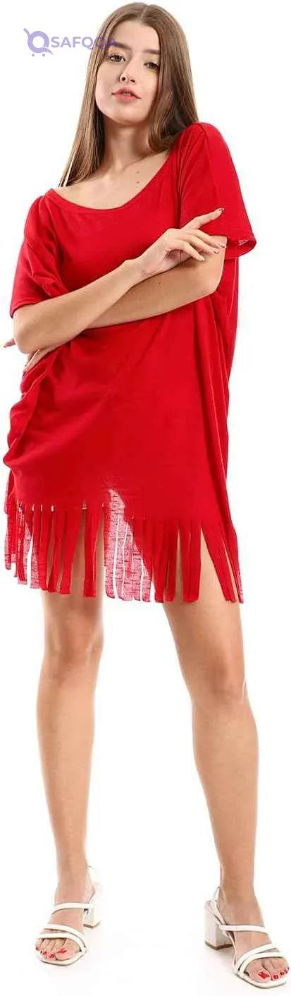 JAMILA Women's Solid Cover-Up with Decorative Fringes - Plum - Safqqa Egypt