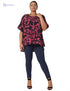 Splash High Low Patterned Short Sleeves Round Neck Blouse for Women - Fuchsia & Black - Safqqa Egypt