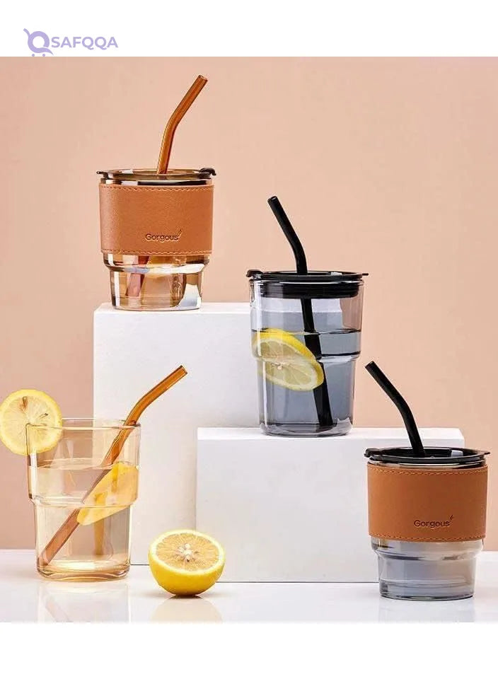 Pyrex Glass with Chic Leather Cover – 450ml - Safqqa