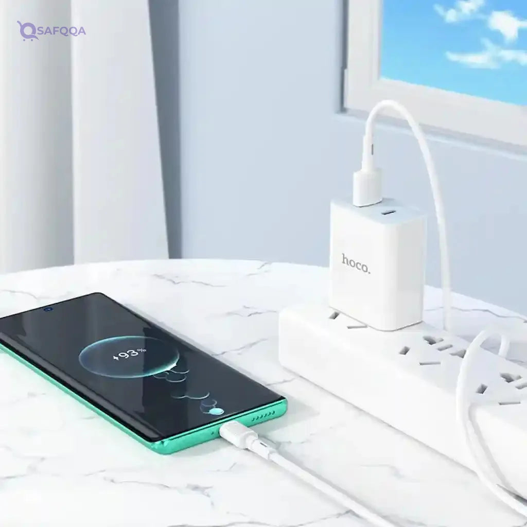 Hoco X83 - Victory Charging And Data Transmittion Cable (3A - 1M), USB-A To USB-C Plug, Compatible With Samsung Huawei Xiaomi Oppo - White - Safqqa