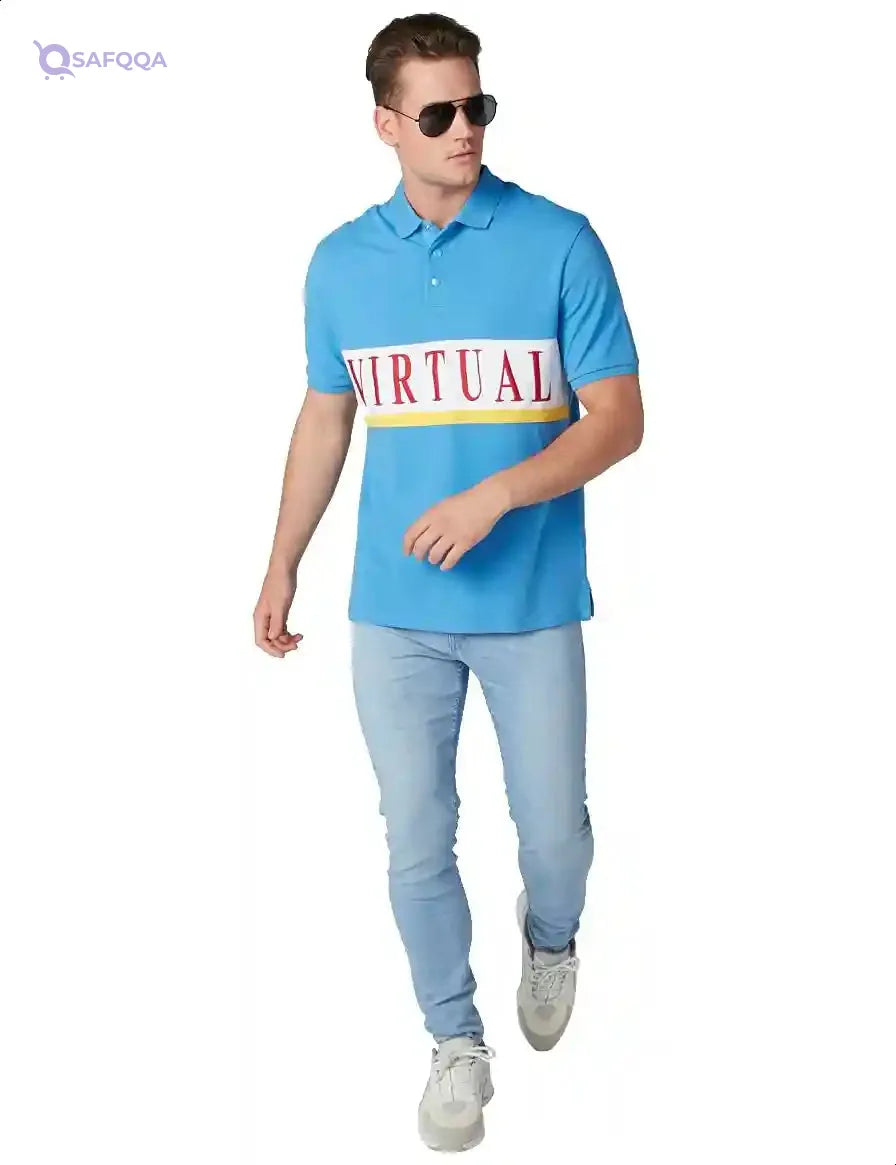 Splash Cotton Front Stitching Letters Regular-Fit Polo Shirt for Men - Safqqa Egypt
