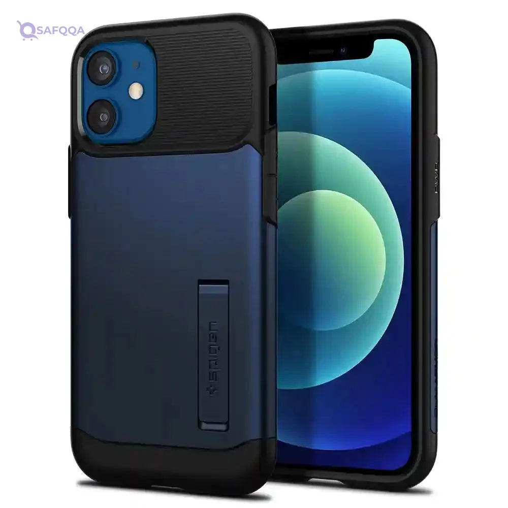 Spigen slim armor case for iphone 12 mini - black & navy - Safqqa Egypt