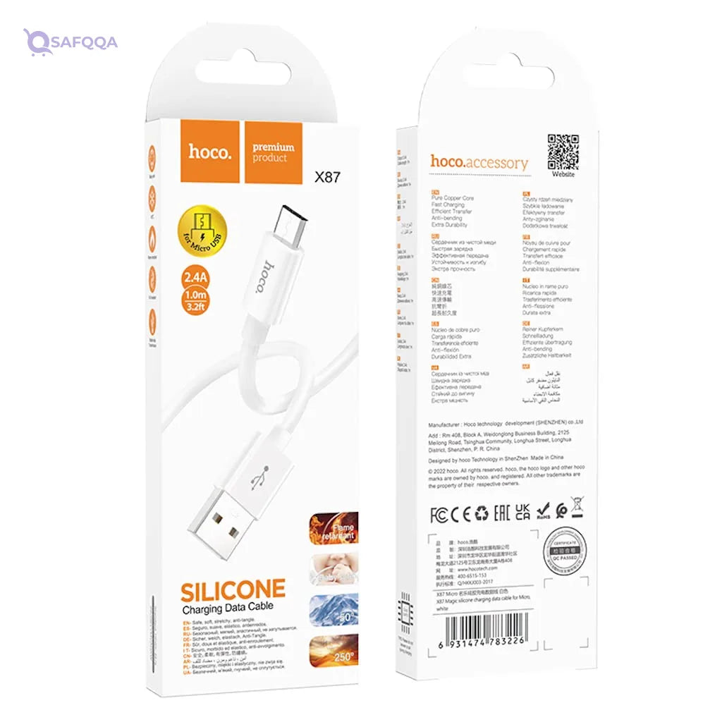 Hoco X87 - Magic Silicone Charging And Data Transmition,  Cable USB-A TYPE-C Plug, Compatible With Samsung Huawei Xiaomi Oppo - Safqqa