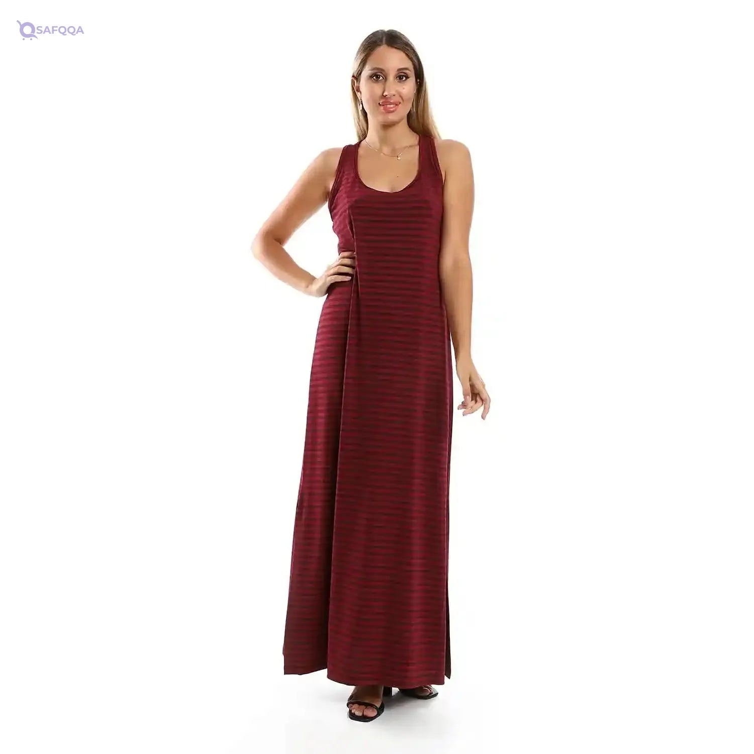 JAMILA Women Striped Sleeveless Long Dress With Side Slits DRESS - Safqqa Egypt