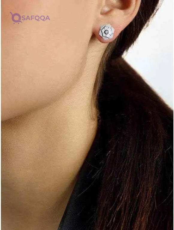 Guess Stainless Steel Flower Shaped Stud Earrings for Women - Silver - Safqqa
