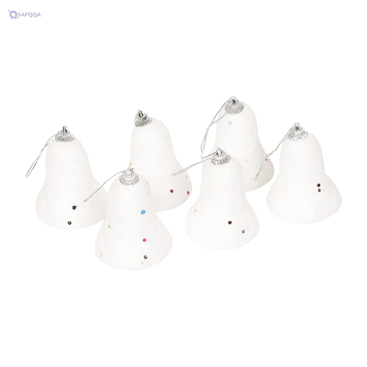 Kalakriti Christmas Hanging Bells | Xmas Decoration Items| White Snow Bells with GlittersOrnaments Decoration, Xmas Decor Tree Holiday Wedding Party Decor | Christmas Tree Decorations - Safqqa