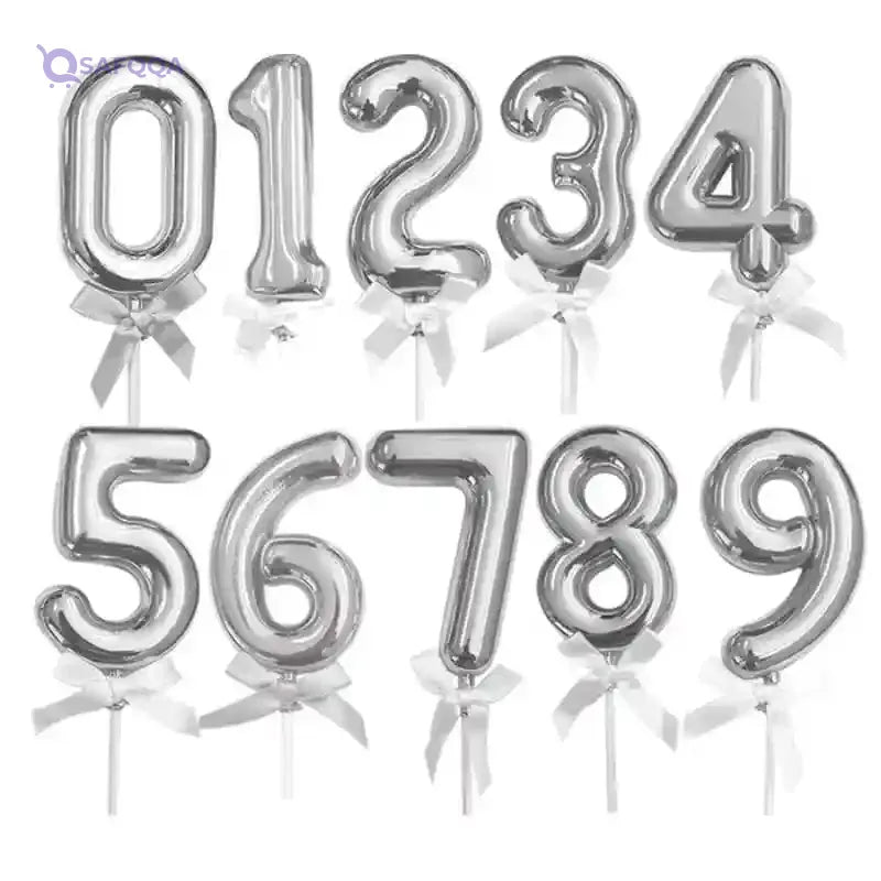 Plastic Shiny Cake Topper Designed With Number Seven Shaped And Long Stick Perfect Design Specially Made For Birthday Cake Decoration - Silver - Safqqa