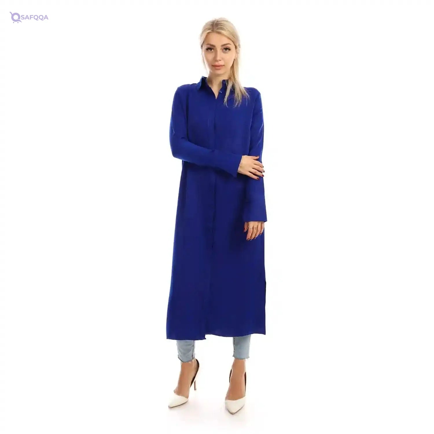 Jamila Women long sleeves soft satin buttoned shirt dress - Safqqa Egypt