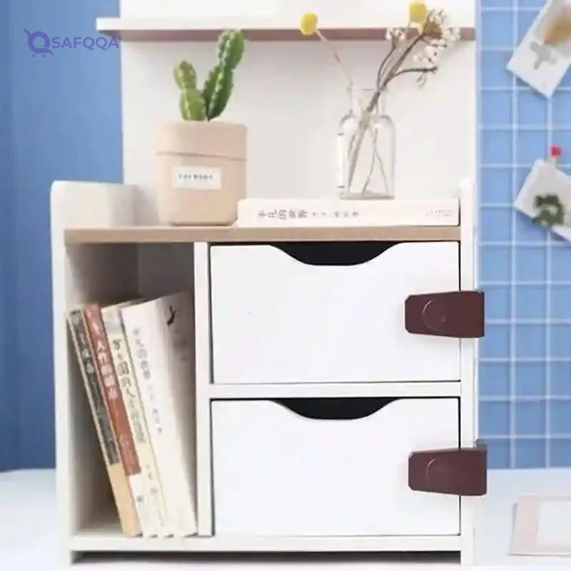 Child Safety Lock for Cabinet Plastic Adhesive for Drawer/Refrigerator/Cabinet/Door/Sliding Door | Child Safety Furniture Lock 5 Pack - Safqqa