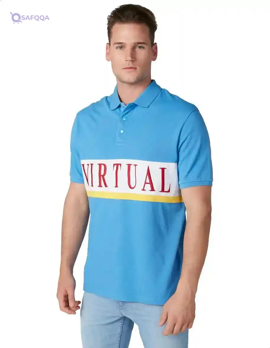 Splash Cotton Front Stitching Letters Regular-Fit Polo Shirt for Men - Safqqa Egypt