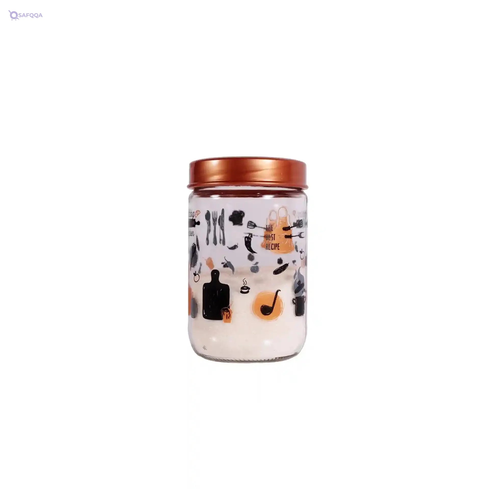 Herevin Let's Cooking Print Decorated Canister Set 3-Pieces, 425, 660 and 1000 ml Capacity, Gold - Safqqa