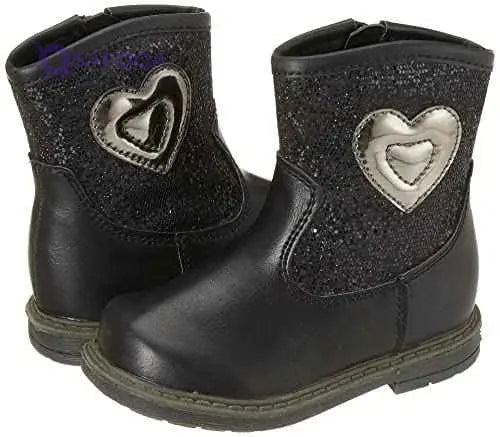 Sprox Mixed Media Stitched-Heart Detail Side-Zip Mid-Calf Boots for Girls - Safqqa Egypt