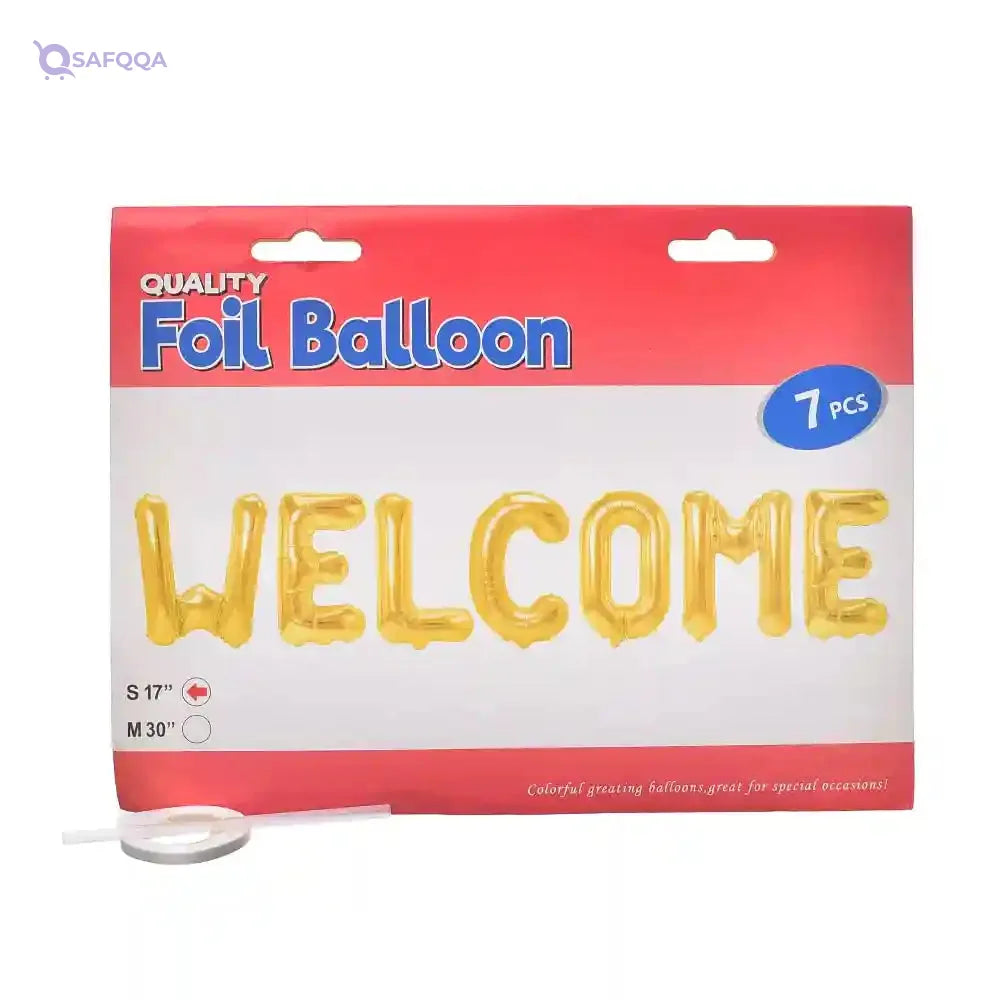 Foil Helium With Welcome Design For Party Set Of 7 Pieces 17 Inch - Gold (Assorted Colors) - Safqqa Egypt