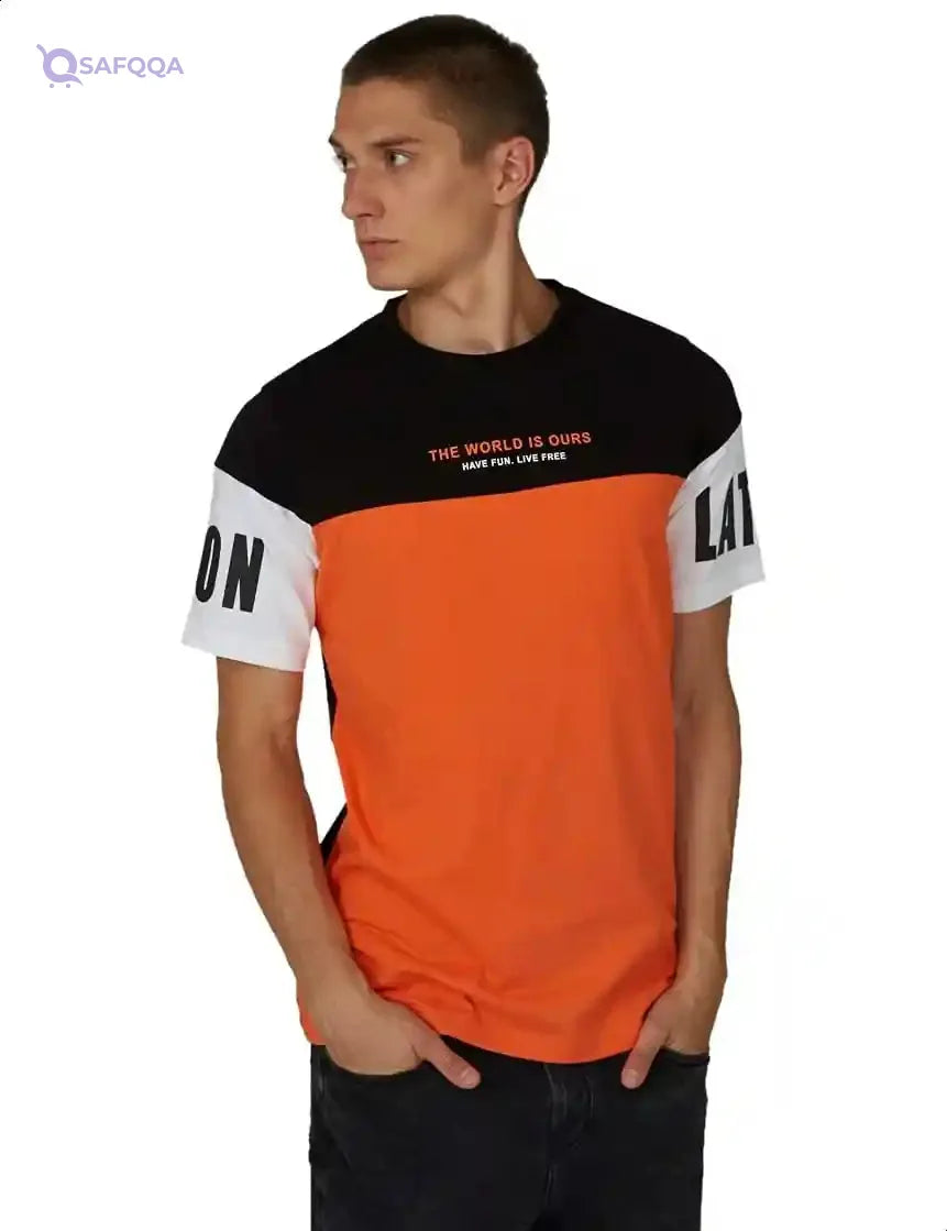 Splash Cotton Letter Print Regular-Fit T-shirt for Men - Safqqa Egypt